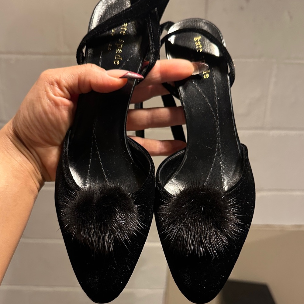 Kate Spade Black Heels with Fur Detail